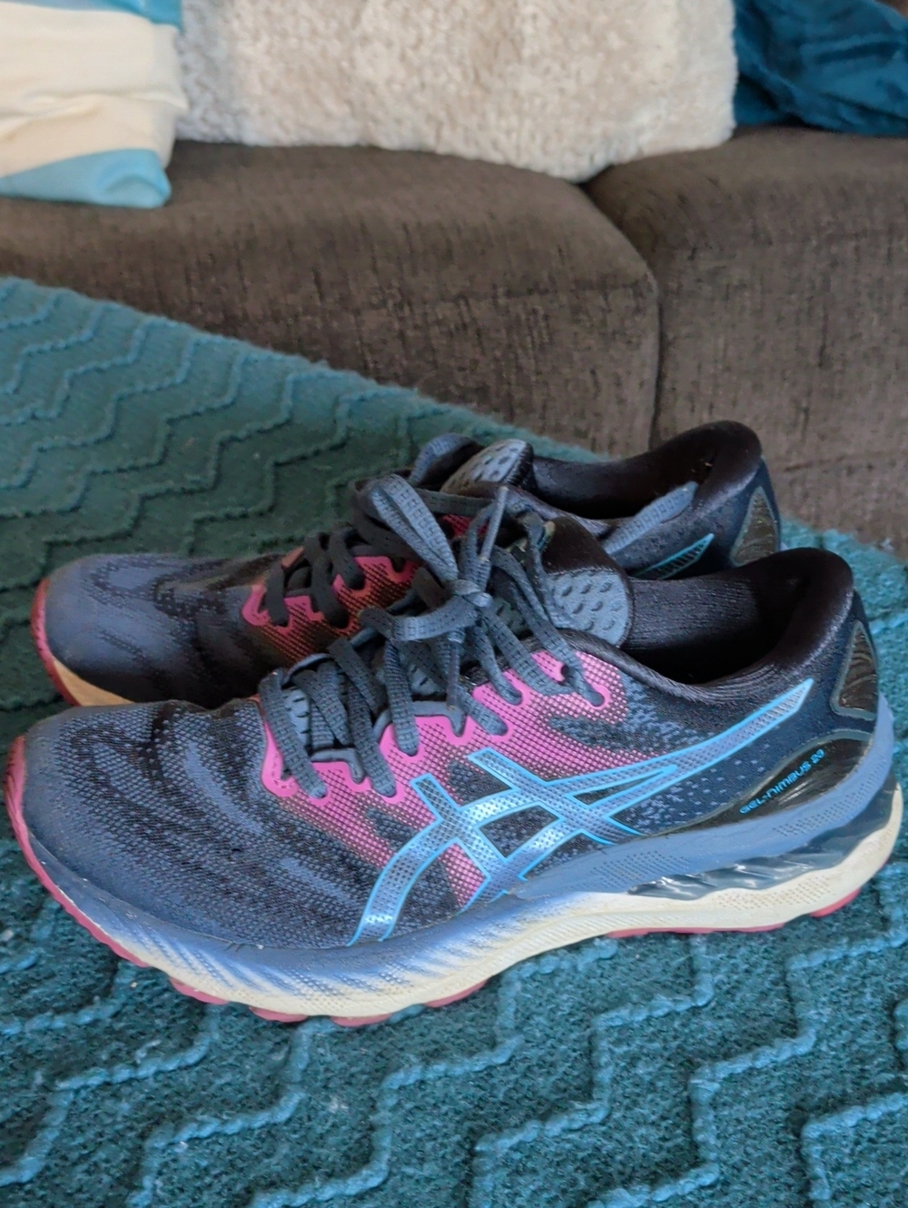 ASICS Women's Athletic Shoes in Navy with Light Blue and Pink Accents